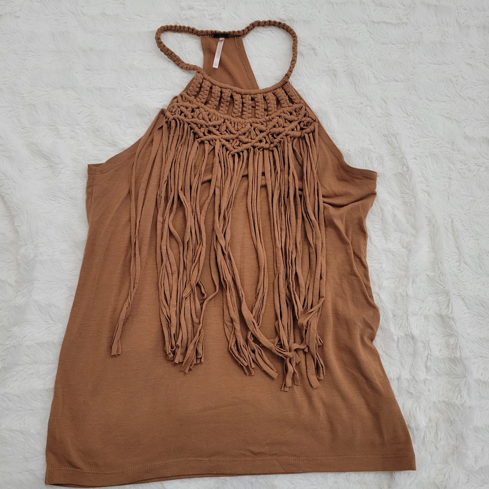 Rue21 Brown Fringe Halter Tank Top